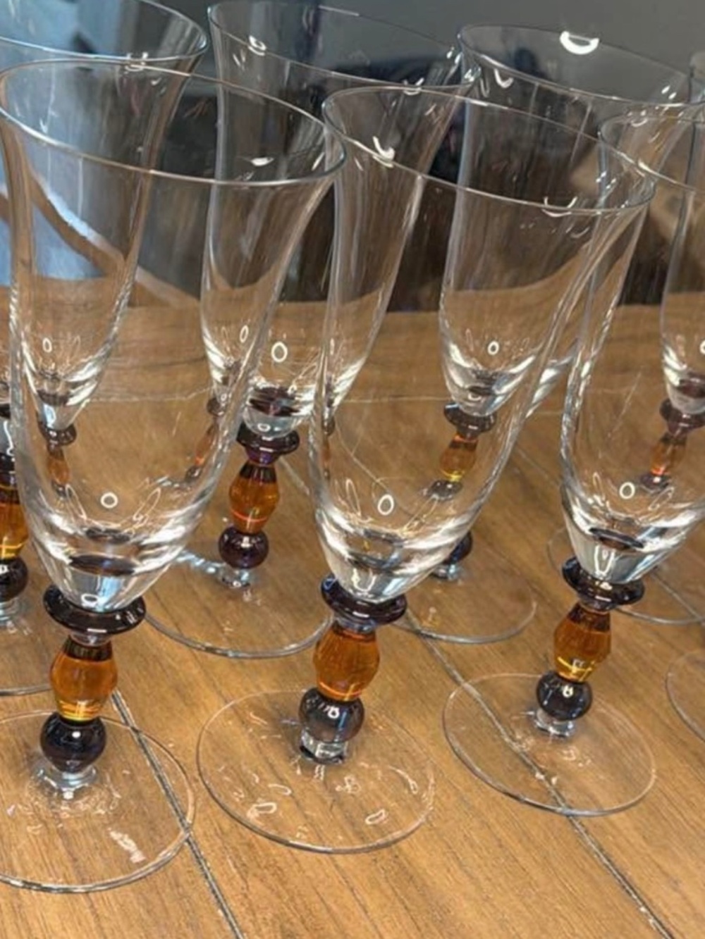 2 MIKASA ESTATE CLEAR AMBER CRYSTAL ICE TEA STEMS GOBLETS